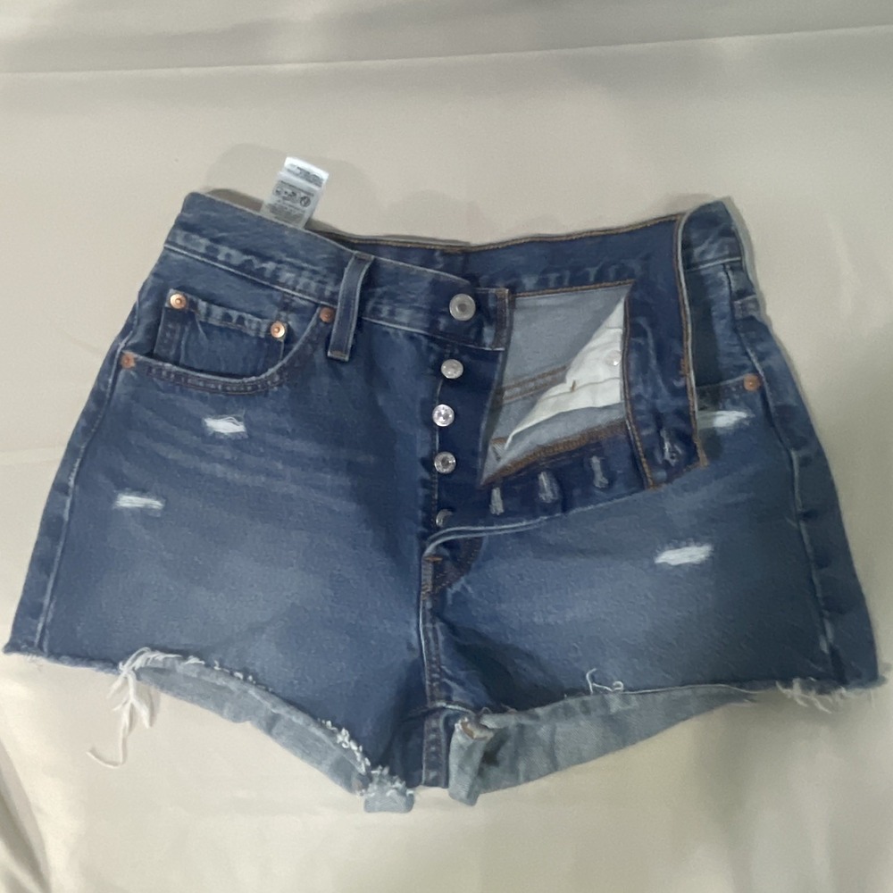 Levis Premium 501 Jeans Shorts Button Fly Raw Hem Cutoff Denim Women Size28